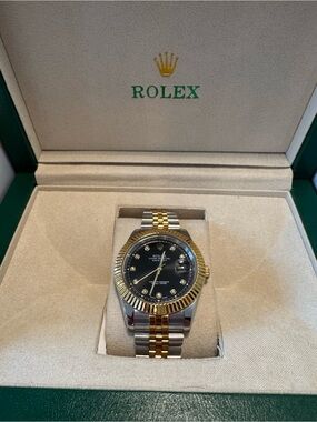 Rolex Two-Tone Gold and Silver Black Dial Datejust